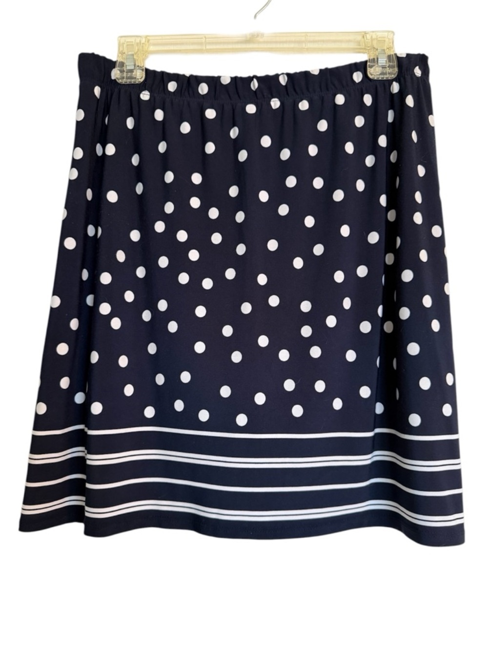 Susan Graver Navy & White Polka Dot Pull On Skirt (shorts underneath) Size Small